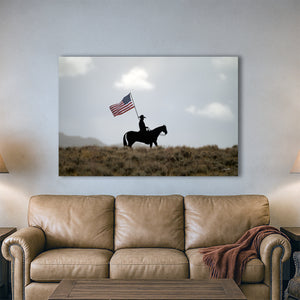 American Flag Horseman Wall Art – Patriotic Western Photography Print