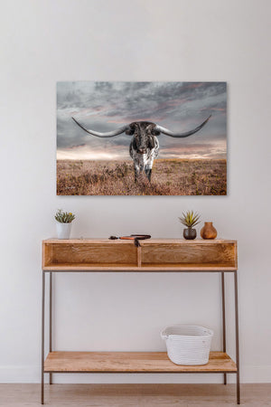 Texas Longhorn Wall Art | Huge Horns Rustic Western Canvas Print