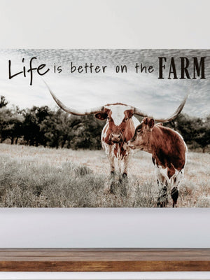 Inspirational wall art cow canvas personalized life is better on the farm by Debra Gail