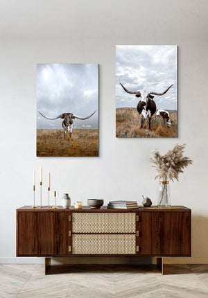 Texas Longhorn Wall Art - Vertical Rustic Farmhouse Decor