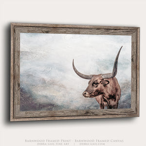 Western Longhorn Art Print | Rustic Texas Longhorn Canvas Wall Decor