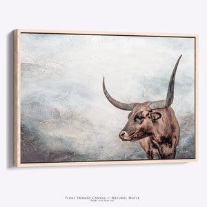 Western Longhorn Art Print | Rustic Texas Longhorn Canvas Wall Decor