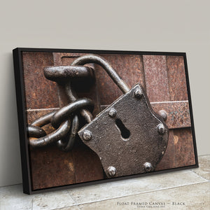 Rustic Vintage Padlock Wall Art – Industrial Farmhouse Metal Texture Photography – Western Ranch Decor