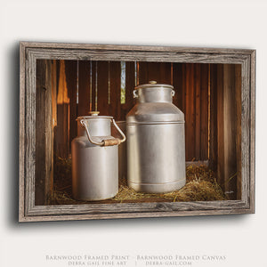 Vintage Milk Cans Wall Art | Rustic Farmhouse Photography Print