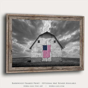 Rustic barn wall art – American Flag Kansas prairie fine art photography by Debra Gail Fine Art