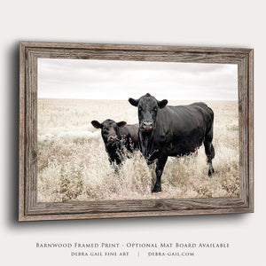 Black Angus cow calf wall art – fine art Western wildlife print by Debra Gail Fine Art