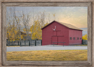 Red Wyoming Barn Wall Art – Rustic Western Farmhouse Landscape Print
