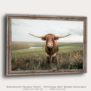 Texas Longhorn Wall Art – Rustic Western Farmhouse Cattle Print by Debra Gail