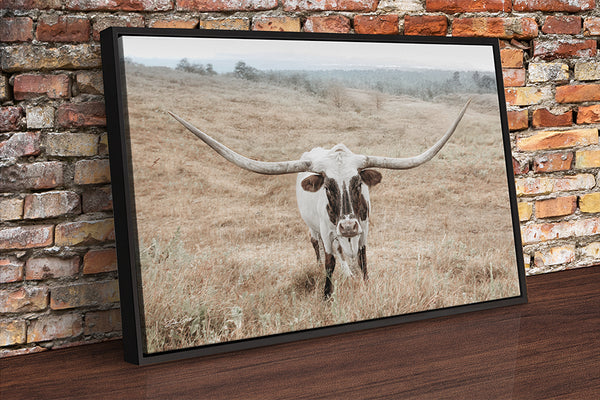 Longhorn Cow Print or Canvas - Neutral Farmhouse Artwork