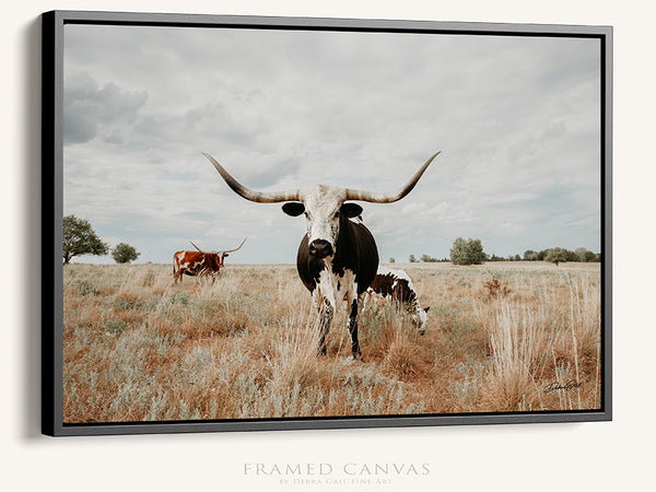 Texas Longhorn Cow with Her Calf - Farmhouse Art