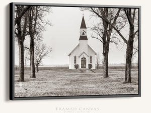 Old Prairie Church Canvas | Rustic Farmhouse Wall Art With Gothic Revival Style