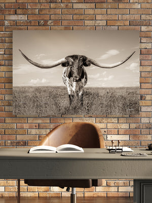 Longhorn wall canvas barnwood framed Western fine art print by Debra Gail Fine Art