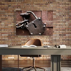 Rustic Vintage Padlock Wall Art – Industrial Farmhouse Metal Texture Photography – Western Ranch Decor