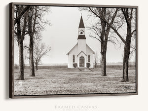 Old Prairie Church Canvas | Rustic Farmhouse Wall Art With Gothic Revival Style