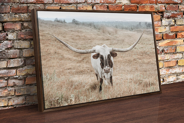 Longhorn Cow Print or Canvas - Neutral Farmhouse Artwork