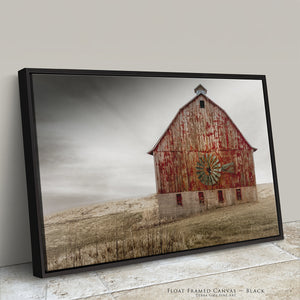 Red Barn Wall Art | Kansas Rustic Farmhouse Country Landscape Canvas