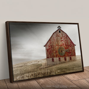 Red Barn Wall Art | Kansas Rustic Farmhouse Country Landscape Canvas