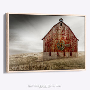 Red Barn Wall Art | Kansas Rustic Farmhouse Country Landscape Canvas