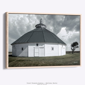 Round White Barn Vintage Barn Print – Rustic Landscape Art Decor