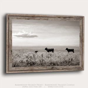 Black Angus Cattle Ranch Wall Art | Neutral Rustic Landscape Decor