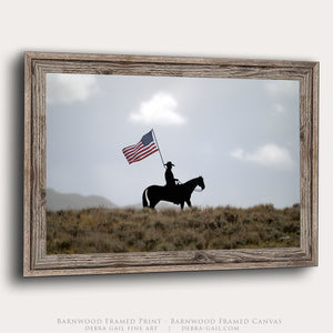 American Flag Horseman Artwork | Patriotic Wyoming Western Photography