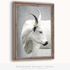 White Longhorn Wall Art - Vertical Rustic Farmhouse Decor | Texas Longhorn Canvas Print