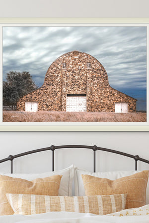 Old stone barn wall art – rustic Kansas prairie farmhouse photography print by Debra Gail Fine Art