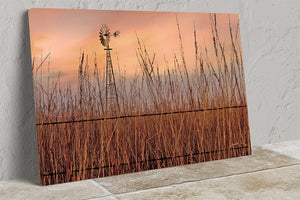 Windmill in the Tallgrass Prairie Sunset | Serene Kansas Landscape Art