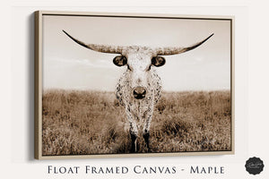 Texas Longhorn Wall Art - Rustic Farmhouse Decor | Large Cattle Canvas Print