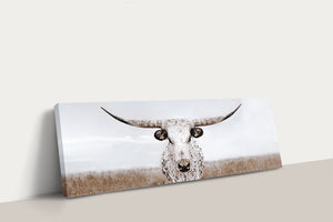 Texas Longhorn Panoramic Wall Art | Neutral Western Ranch Landscape Print