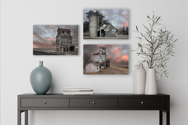 RUSTIC BARN AND SILO AT SUNSET - FINE ART PHOTOGRAPHY PRINT OR CANVAS