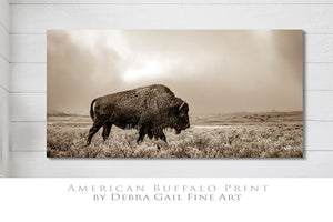 Panoramic bison wall art cow canvas print – wide Western ranch décor