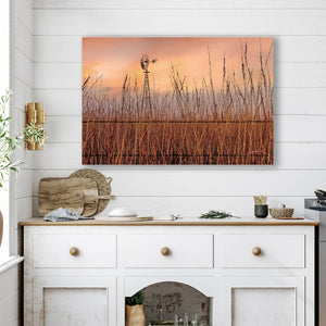 Windmill in the Tallgrass Prairie Sunset | Serene Kansas Landscape Art