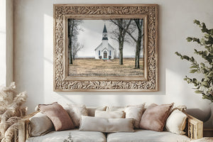 Vintage Country Church Wall Art  -  Rustic Farmhouse Fine Art Canvas Print