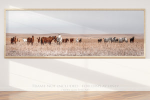 Wild Horse Herd Panoramic Wall Art | Flint Hills Prairie Landscape Canvas