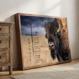 Bison Scripture Art - Rustic Western Home Decor | Buffalo Canvas Print