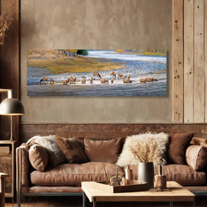 Wild Elk Wall Art – Rustic Western Canvas Print | Large Panoramic Elk Herd Decor