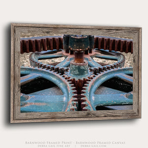 Vintage Gears Wall Art  -  Teal Industrial Photography Print