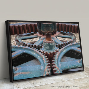 Vintage Gears Wall Art  -  Teal Industrial Photography Print