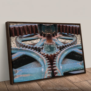 Vintage Gears Wall Art  -  Teal Industrial Photography Print