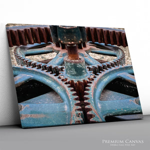Vintage Gears Wall Art  -  Teal Industrial Photography Print
