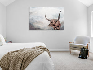Texas Longhorn wall canvas barnwood framed Western fine art print by Debra Gail Fine Art