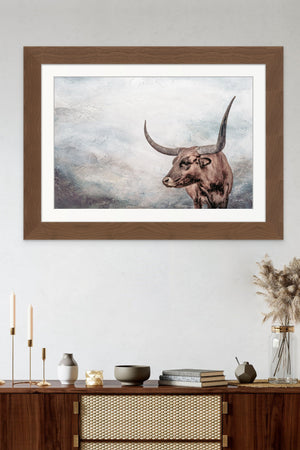 Texas Longhorn wall canvas barnwood framed Western fine art print by Debra Gail Fine Art
