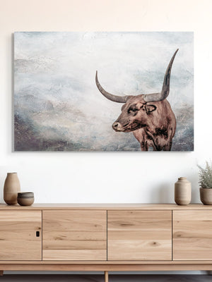 Texas Longhorn wall canvas barnwood framed Western fine art print by Debra Gail Fine Art