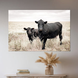Black Angus cow calf wall art – fine art Western wildlife print by Debra Gail Fine Art