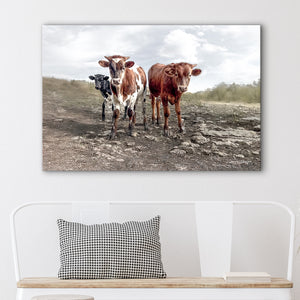 Longhorn Cow Print | Rustic Canvas Art - Farmhouse Wall Decor for Nursery or Kids
