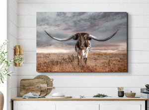 Texas Longhorn Wall Art | Huge Horns Rustic Western Canvas Print