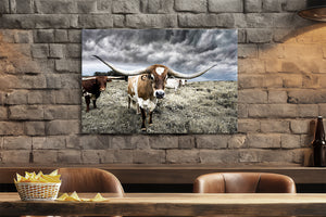 Longhorn cow wall decor canvas – rustic Western fine art print by Debra Gail Fine Art