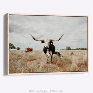 Western Longhorn Canvas Art | Cow and Calf Rustic Farmhouse Wall Art