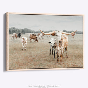 Texas Longhorn Wall Art | Rustic Western Cow and Calf Canvas Print